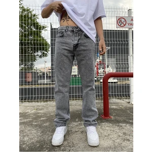Viking's Jeans Gri Düz Uzun Paça Baggy Jean