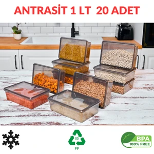 Saklama Kabı 20 Adet 1 Lt Antrasit Dondurucu,buzdolabı,erzak,oyuncak,yemek,kahve,malzeme Kutusu,gıda