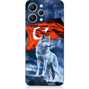 Xiaomi Redmi 12 Uyumlu Kurt Göktürk ve Bayrak Desenli Silikon Kılıf