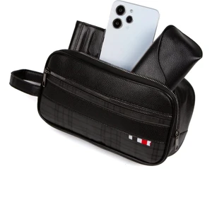 Erkek Siyah Deri Portföy Clutch Traş Kozmetik Bakım Ve Günlük El Çantası (14X24CM) tul234
