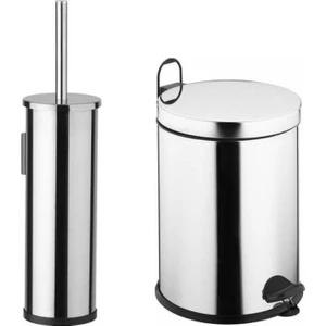 Mck Plus 5 Litre Paslanmaz 2'li Banyo Seti Pedallı Çöp Kovası Wc Klozet Tuvalet Fırça Seti Banyo