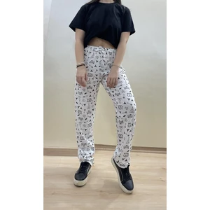 Kadın Lastikli Bel %100 Pamuklu Kurdeleli Desenli Pijama Altı