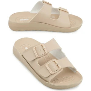 Yazlık Kadın Rahat Taban Suni Deri Çift Toka Ayarlanabilir Günlük Terlik