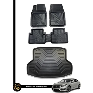 Black Gold Honda Civic 2016+ 3D Anka Oto Paspas ve Araca Özel Kauçuk Bagaj Havuzu Set