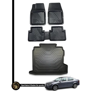 Black Gold Opel Astra H Sedan 3D Anka Oto Paspas ve Araca Özel Kauçuk Bagaj Havuzu Set
