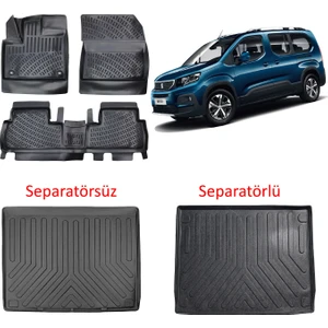 Peugeot Rifter 2019+ 3D Havuzlu Paspas ve Bagaj Havuzu Siyah