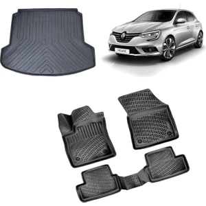 Renault Megane 4 Sedan 2016 ve Sonrası 3D Havuzlu Paspas ve Bagaj Havuzu Siyah