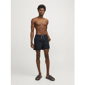 Jack & Jones Regular Fit Yazılı Siyah Erkek Deniz Şortu 12253118