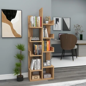 Zuesse Dizayn Gemini 10 Bölmeli Raflı Dekoratif Kitaplık Ofis Kitaplığı Dolap Evrak Rafı Ev Ofis Rafı - Çam
