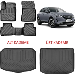 Nissan Qashqai 2022 +  3D Havuzlu Paspas ve  Bagaj Havuzu Set Siyah