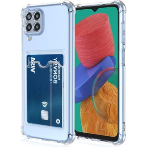 Case World Caseworld Samsung Galaxy M32 Kapak Kamera Korumalı Kartlıklı Darbe Emici Özellikli Şeffaf Silikon Kılıf