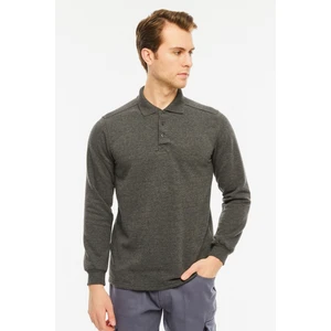 Sweatshirt Polo Yaka Içi Polarlı 3 İplik Pamuklu Normal Kesim Erkek Antrasit