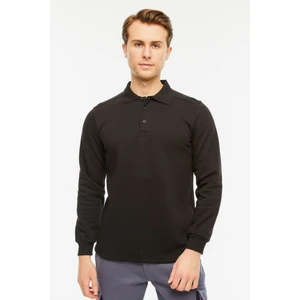 Sweatshirt Polo Yaka Içi Polarlı 3 İplik Pamuklu Normal Kesim Erkek Siyah