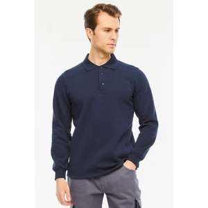 Sweatshirt Polo Yaka Içi Polarlı 3 İplik Pamuklu Normal Kesim Erkek Lacivert