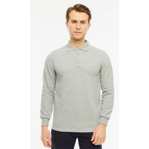 Sweatshirt Polo Yaka Içi Polarlı 3 İplik Pamuklu Normal Kesim Erkek Gri