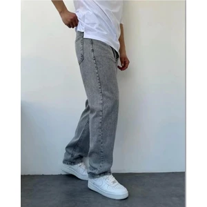 Viking's Jeans Yıkamalı Kumaş Gri Baggy Jean Pantolon