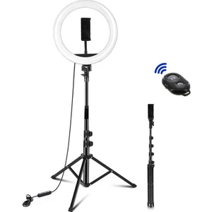 Ring Fill Light LED Işıklı Bluetooth Kumandalı Tripod 10 Inç Halka Makyaj Işığı Ayaklı 10 Inç
