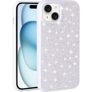 Case 4u Apple iPhone 15 Plus Kılıf Parlak Taşlı Tasarım Pırlanta Kapak Beyaz