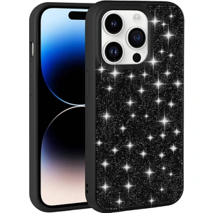 Case 4u Apple iPhone 14 Pro Max Kılıf Parlak Taşlı Tasarım Pırlanta Kapak Siyah