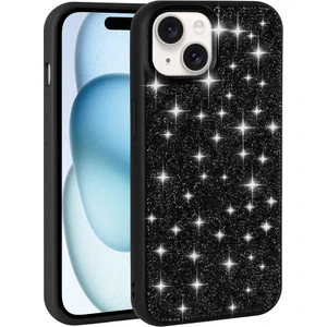 Case 4u Apple iPhone 15 Plus Kılıf Parlak Taşlı Tasarım Pırlanta Kapak Siyah