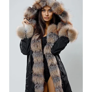 Nero Leather Fur Kadın Parka Su Geçirmez Kumaş (Siyah Kumaş - Otoban Tüy)