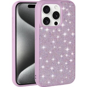 Case 4u Apple iPhone 15 Pro Kılıf Parlak Taşlı Tasarım Pırlanta Kapak Lila
