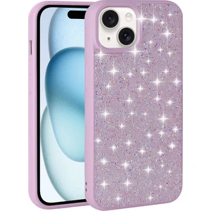 Case 4u Apple iPhone 15 Plus Kılıf Parlak Taşlı Tasarım Pırlanta Kapak Lila