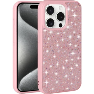 Case 4u Apple iPhone 15 Pro Max Kılıf Parlak Taşlı Tasarım Pırlanta Kapak Pembe
