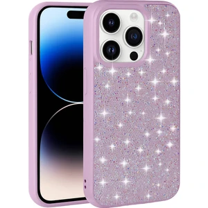 Case 4u Apple iPhone 14 Pro Max Kılıf Parlak Taşlı Tasarım Pırlanta Kapak Lila