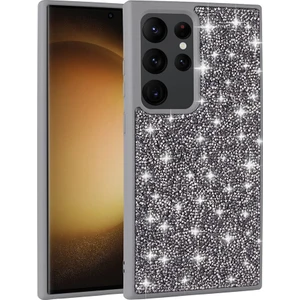 Case 4u Galaxy S24 Ultra Kılıf Parlak Taşlı Tasarım Pırlanta Kapak Gri