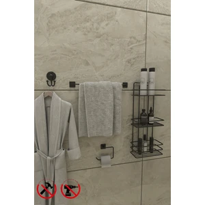 Alper Banyo Yapışkanlı Siyah 3 Katlı Düz Banyo Rafı TŞ03, Jasmin Kare Uzun Havlu, Kare Tuvalet Kağıtlığı, Lotus Bornoz Askılık Banyo Seti