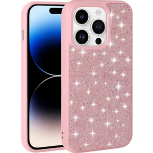 Case 4u Apple iPhone 14 Pro Max Kılıf Parlak Taşlı Tasarım Pırlanta Kapak Pembe
