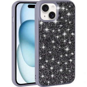 Case 4u Apple iPhone 15 Plus Kılıf Parlak Taşlı Tasarım Pırlanta Kapak Gri