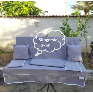 Süngersiz 3 Kişilik Salıncak Minder Seti (Pamuklu Kumaş)-Gri