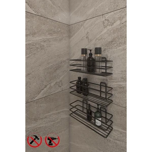 Alper Banyo Yapışkanlı Siyah TŞ01 Banyo ve Mutfak Rafı, Siyah Banyo Duş Askısı ( 3 Adet Fiyatıdır )