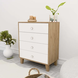 3660 Lısa 4 Çekmeceli Ayaklı Şifonyer Sepet - Beyaz