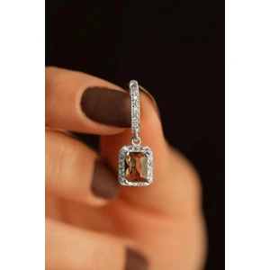 Roza Silver Zultanit Taşlı Rodyum Tektaş Sallantılı Baget Gümüş Küpe