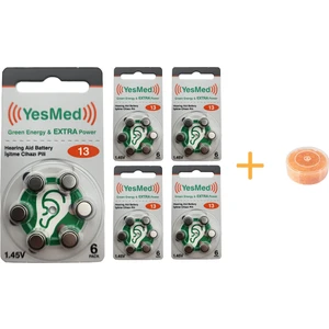 Yesmed Extra Power 13 Numara Işitme Cihazı Pili (5 Paket x 6 Adet = 30 Adet Pil) + Hediye Işitme Cihazı Nem Alıcı Tablet