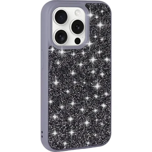 Case 4u Apple iPhone 15 Pro Max Kılıf Parlak Taşlı Tasarım Pırlanta Kapak Gri