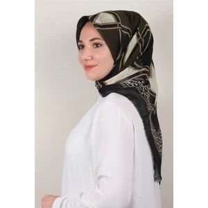 Pamuklu Trend Eşarp 9808-4 Siyah-Haki