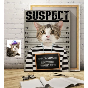 Kişiye Özel Evcil Dost Şüpheli Kedi Pet Kanvas Tablo (50 x 70 Cm.) 1