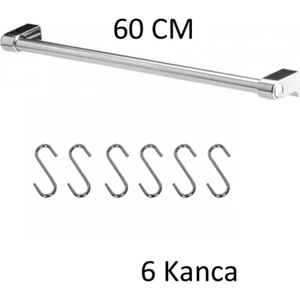 Mutfak Askılık - Banyo- Askılık Genel Amaçlı Duvar Askısı Krom 60 cm Boru 6 Adet Askı