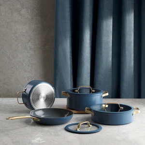 Sapphire 7 Parça Seramik Tencere Seti-Mavi/gold