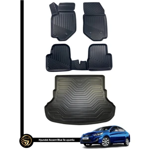 Hyundai Accent Blue 2011-2018 Arası Birebir Uyumlu 3D Paspas + Bagaj Havuzu İkili Set
