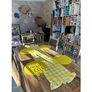 Karam Home Sarı Pötikare Fırfırlı Runner ve 4'lü Supla Takım