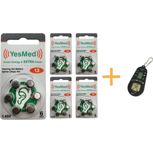 Yesmed Extra Power 13 Numara Işitme Cihazı Pili (5 Paket x 6 Adet = 30 Adet Pil) + Hediye Işitme Cihazı Pil Ölçer 1 Adet