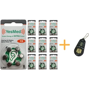 Yesmed Extra Power 13 Numara Işitme Cihazı Pili (10 Paket x 6 Adet = 60 Adet Pil) + Hediye Işitme Cihazı Pil Ölçer 1 Adet