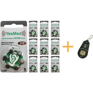 Yesmed Extra Power 312 Numara Işitme Cihazı Pili (10 Paket x 6 Adet = 60 Adet Pil) + Hediye Işitme Cihazı Pil Ölçer 1 Adet