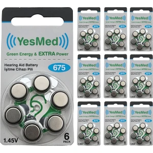 Yesmed Extra Power 675 Numara Işitme Cihazı Pili (10 Paket x 6 Adet = 60 Adet Pil)