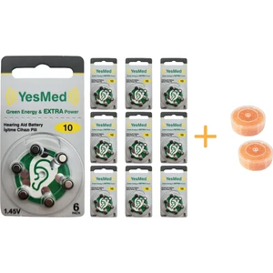 Yesmed Extra Power 10 Numara Işitme Cihazı Pili (10 Paket x 6 Adet = 60 Adet Pil) + Hediye Işitme Cihazı Nem Alıcı Tablet